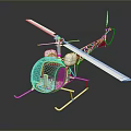 Detailed Scale Helicopter Model with Red Cockpit Transparent Design and Silver Rotors