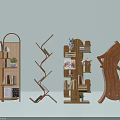 Diverse Stylish Bookcases Design With Rattan Details Tree Shaped Shelves And Decorative Plants