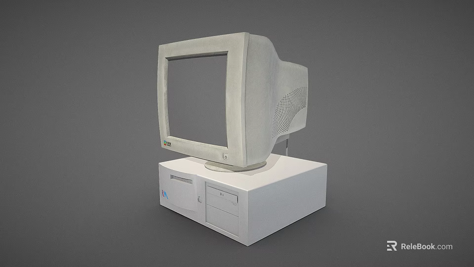 Vintage Desktop Computer With CRT Monitor And White Tower Case 3d model 