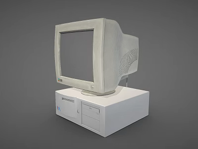 Vintage Desktop Computer With CRT Monitor And White Tower Case 3d model