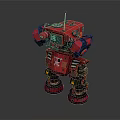 Red Mechanical Robot With Antenna Tracked Legs And Armored Body