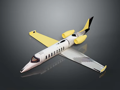 Modern White And Yellow Airplane Model With Yellow Engines And Black Tail 3d model