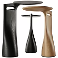 Three Modern Side Tables With Wooden And Black Finish And Unique Curved Base Design