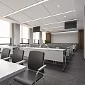 Modern Conference Room With White Chairs Long Table Large Screen Wooden Wall And Large Windows