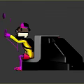 Cartoon Character With Pink Hat Holding Electronic Device Next To Polaroid Camera