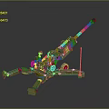 Green Military Artillery Weapon Model with Long Gun Barrel Carriage and Wheels