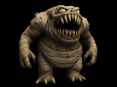 Mythical Mummy Game Character With Bandages Sharp Fangs Large Eyes And Claws 3d model