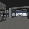 Modern Exhibition Hall Interior With Gray Walls Floor Display Cases And Ceramic Vases