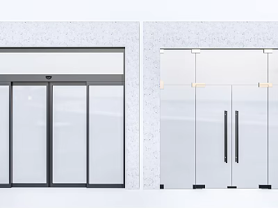 Modern Glass Sliding And Double Doors With Black Frames On Light Wall 3d model