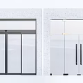 Modern Glass Sliding And Double Doors With Black Frames On Light Wall 3d model