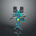 3D Blue Robot Model Featuring Dual Speakers Turntables Control Panel And Wheeled Base