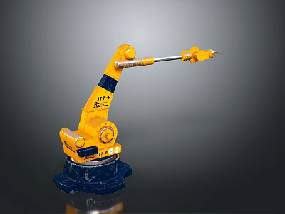 Yellow Industrial Robot Arm With Blue Base And Mechanical Structure Design 3d model