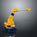 Yellow Industrial Robot Arm With Blue Base And Mechanical Structure Design 3d model