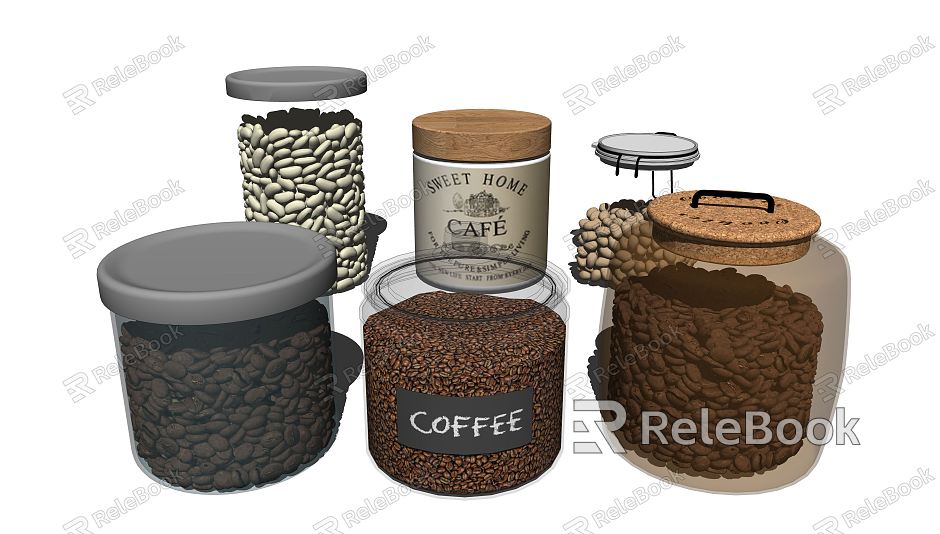 Modern glass bottle coffee beans model