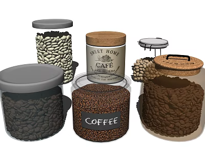 Ceramic Storage Jars For Kitchen With Coffee Beans And Sweet Home Cafe Labels 3d model