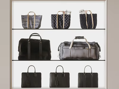 Stylish Bags Collection On Shelves Featuring Tote Duffel And Briefcase Styles 3d model