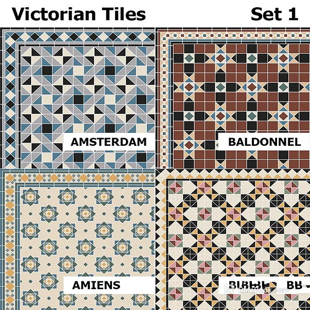 Decorative Tiles With Various Patterns Including Amsterdam And Baldonnel Designs 3d model 