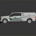 White Sheriff Pickup Truck With Roof Mounted Lights And Green Stripes