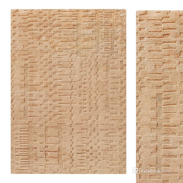 Light Beige Square Rug With Woven Geometric Pattern For Living Room Home Decor 3d model 