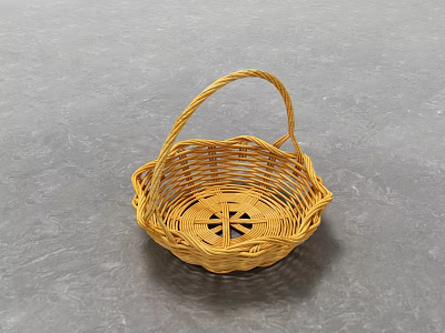 Light Brown Wicker Storage Basket With Handle And Intricate Bottom Pattern Design 3d model