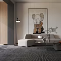 Modern Living and Dining Room Interior With Open Layout Sofa Coffee Table And Fireplace