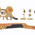 Bee Themed Playground Equipment Featuring Hexagonal Structures Slide Bee Sculptures And Ground Patterns 3d model
