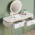 Decorative Ornament Set with White Dressing Table Gold Accents Round Mirror and Open Drawer Accessories