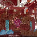 Chinese Style Banquet Hall With Red Decor Lanterns Flowers Chandeliers And Traditional Patterns