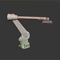 White Industrial Robotic Arm With Extended Arm And Base On Dark Background