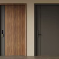 Modern Security Door Designs With Wood Grain And Dark Gray Finishes And Secure Locks