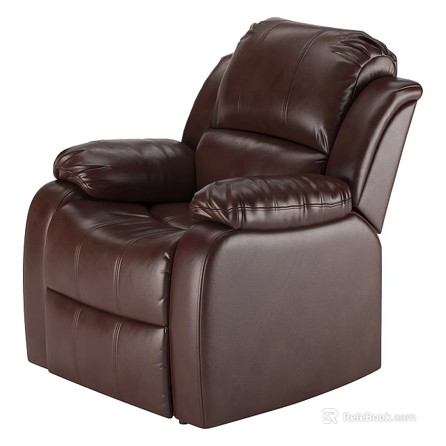 Cozy Brown Leather Single Sofa With Comfortable Armrests And Reclining Design 3d model