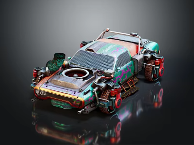 Vibrant Modified Car With Custom Design Large Tires And Decorative Patterns 3d model