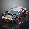 Vibrant Modified Car With Custom Design Large Tires And Decorative Patterns