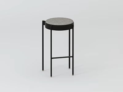 Modern Bar Stool With Black Metal Legs And Gray Upholstered Seat 3d model