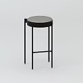 Modern Bar Stool With Black Metal Legs And Gray Upholstered Seat