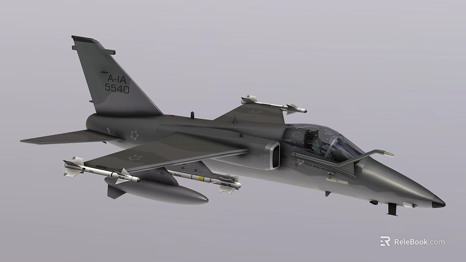Gray Military Fighter Jet with Tail Number A1A 3540 Armed with Missiles in Cockpit View 3d model 