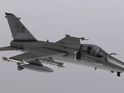 Gray Military Fighter Jet with Tail Number A1A 3540 Armed with Missiles in Cockpit View 3d model