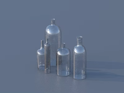 Transparent Glass Bottles Set For Household Use With Various Sizes And Shapes 3d model