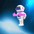 Smart Robot With White Body And Pink Arms Standing Against Space Galaxy Background
