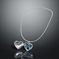 Blue Cat Design Silver Necklace With Two Heart Shaped Pendants 3d model