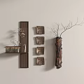 Modern Wall Hangings with Wooden Shelf Decorative Paintings and Branch Ornament
