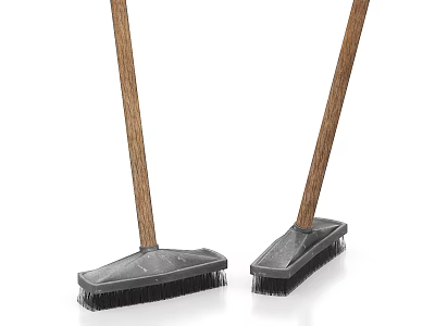 Durable Cleaning Brooms With Wooden Handles And Metal Bristle Heads 3d model