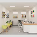 Shop Front Desk With Bar Counter Stools Cartoon Animal Artworks Computers Printer And Green Plants