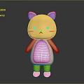 Cute Cartoon Cat Character 3D Model With Pink Ears Yellow Body And White Belly