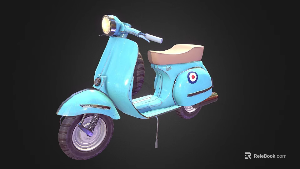 Vintage Light Blue Scooter Motorcycle with Tan Seat and Round Emblem 3d model 