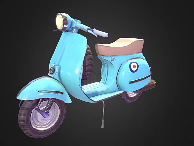 Vintage Light Blue Scooter Motorcycle with Tan Seat and Round Emblem 3d model