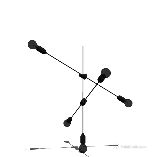 Modern Chandelier With Crossed Metal Rods And Multiple Black Bulbs 3d model 