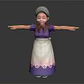 Friendly Cartoon Elderly Woman In Purple Top White Apron Arms Outstretched