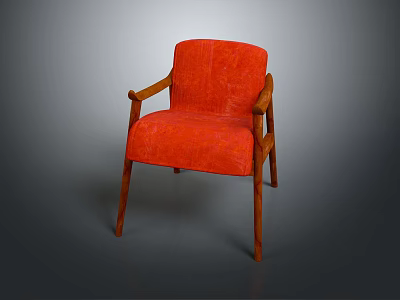 Orange Upholstered Leisure Chair With Wooden Armrests And Sturdy Wooden Legs Design 3d model