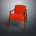 Orange Upholstered Leisure Chair With Wooden Armrests And Sturdy Wooden Legs Design